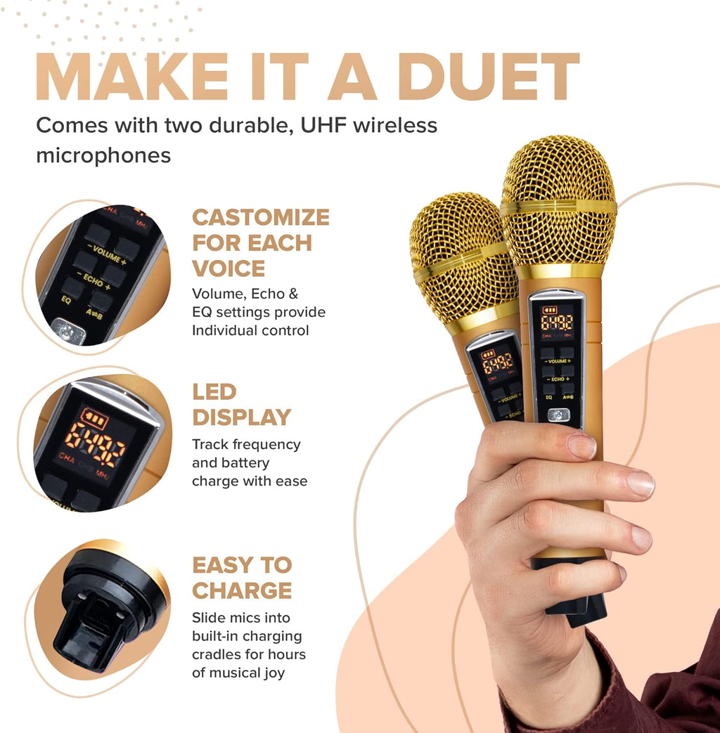 Portable Karaoke Machine with Bluetooth Speakers and 2 Wireless Microphones K4961