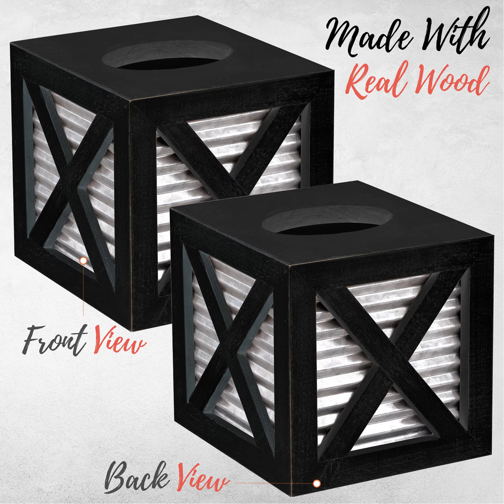 Black Galvanized Square Tissue Box Cover P420362