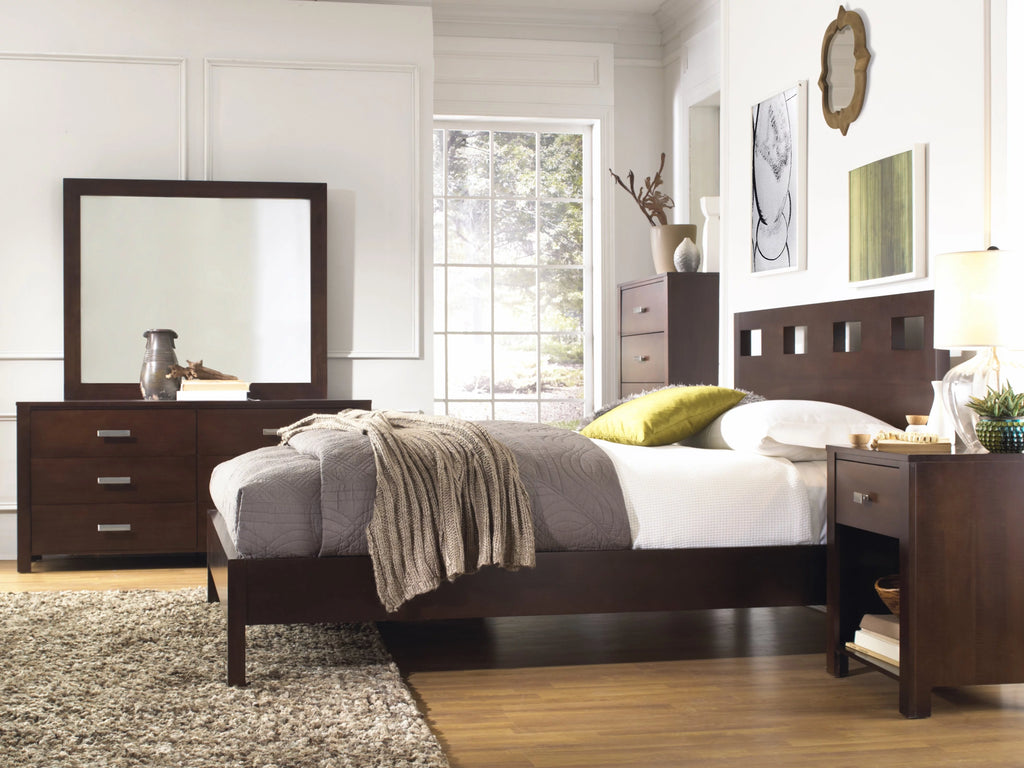 4PC Twin Platform Bed Nightstand Dresser & Mirror Set Mocha Brown Mahogany F368996
