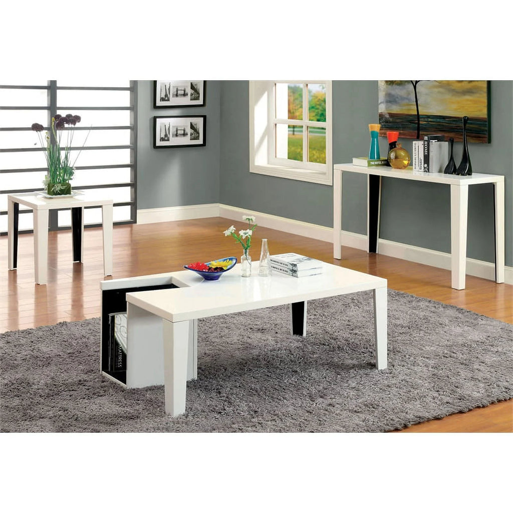 Contemporary White Wood Coffee Table with Storage M528