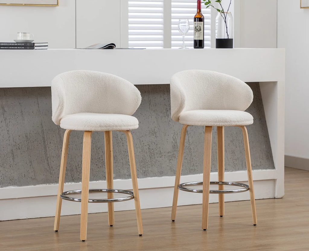 White Sherpa Upholstered Bar Stool Set of 2 B330