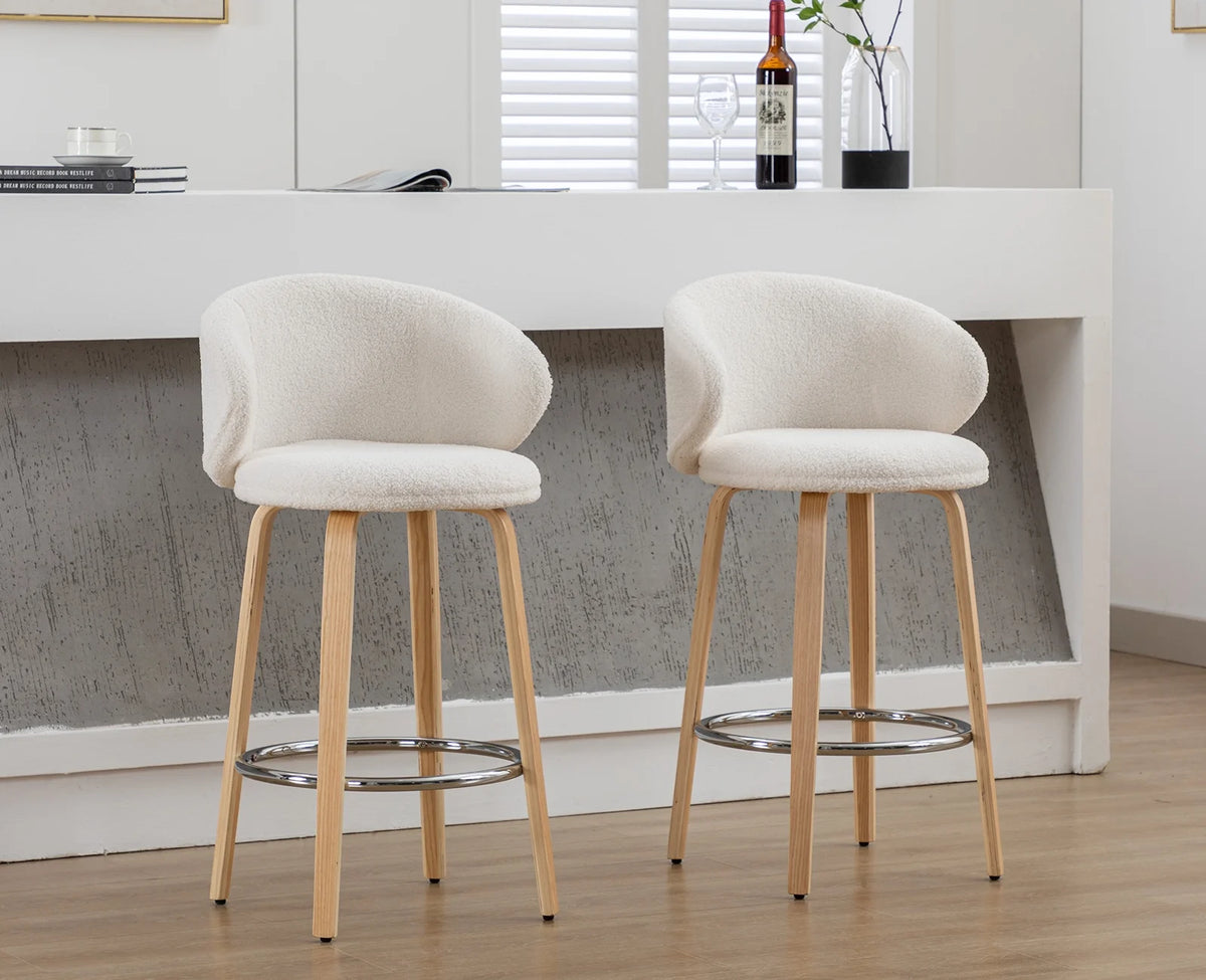 White Sherpa Upholstered Bar Stool Set of 2 B330