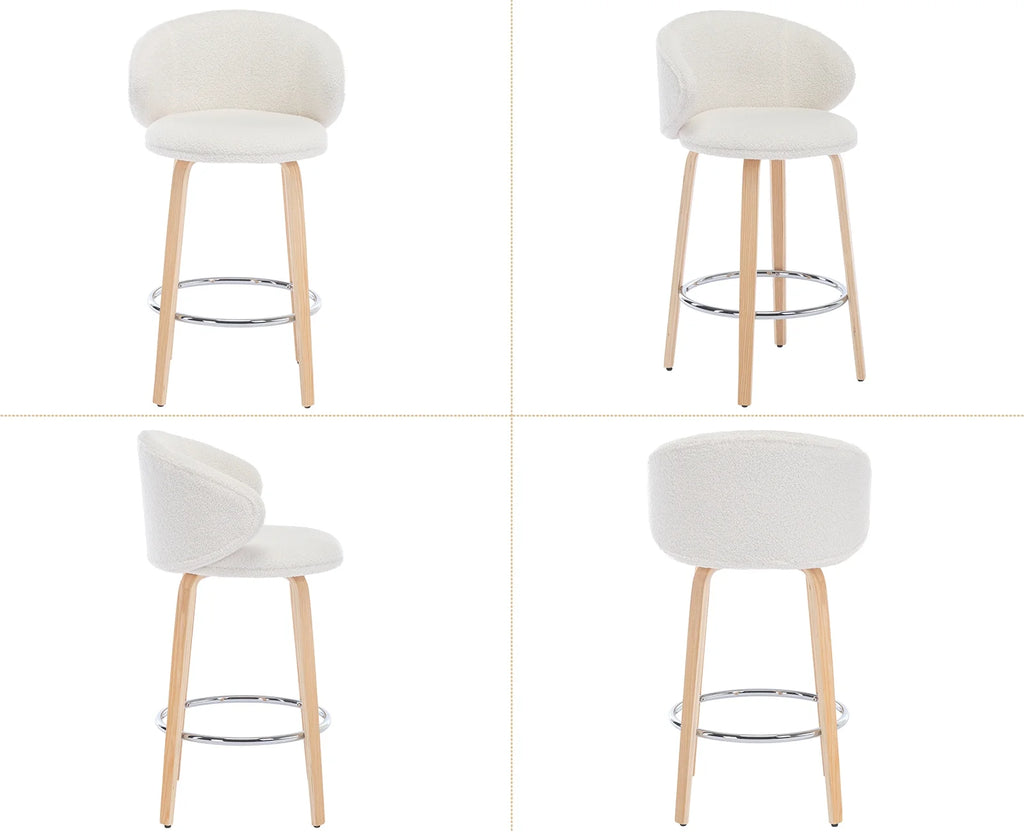 White Sherpa Upholstered Bar Stool Set of 2 B330