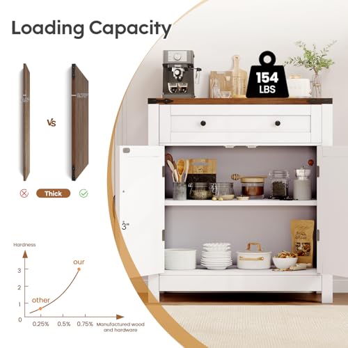 30" White Coffee Bar Station with Drawer and Adjustable Shelf R764