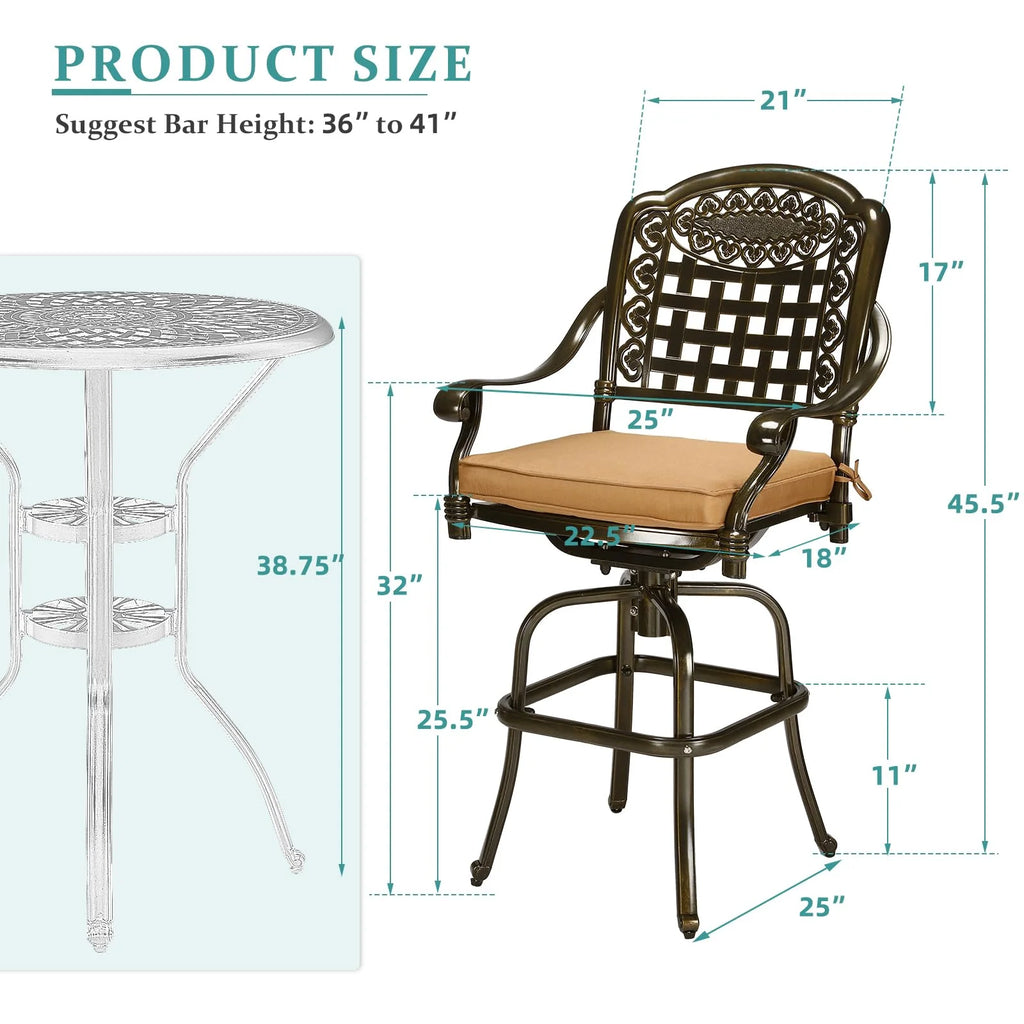 2 Piece Cast Aluminum Swivel Bar Stools with Cushions G963