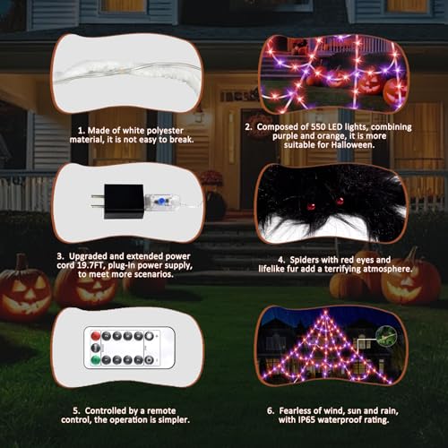 550 LED Lighted Spider Web 16.4Ft with 8 Lighting Modes T879