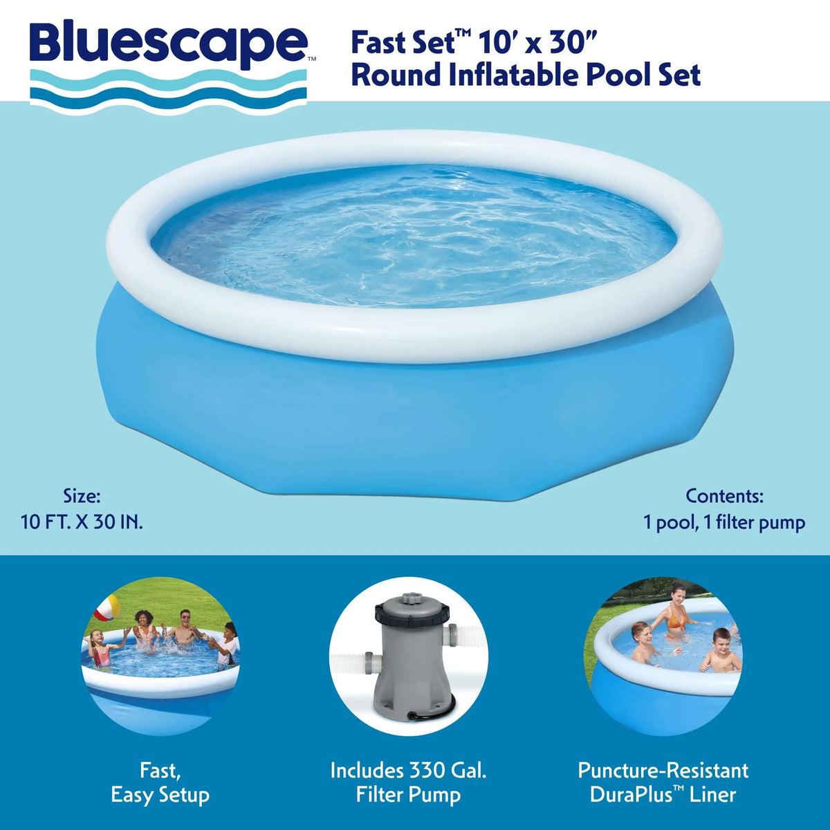 10' x 30" Round Inflatable Above Ground Pool Set E68971