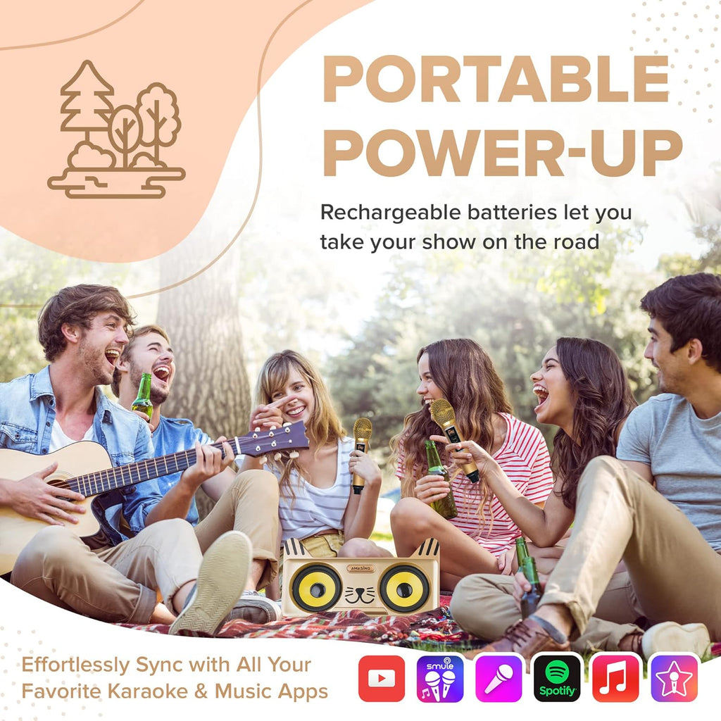 Portable Karaoke Machine with Bluetooth Speakers and 2 Wireless Microphones K4961