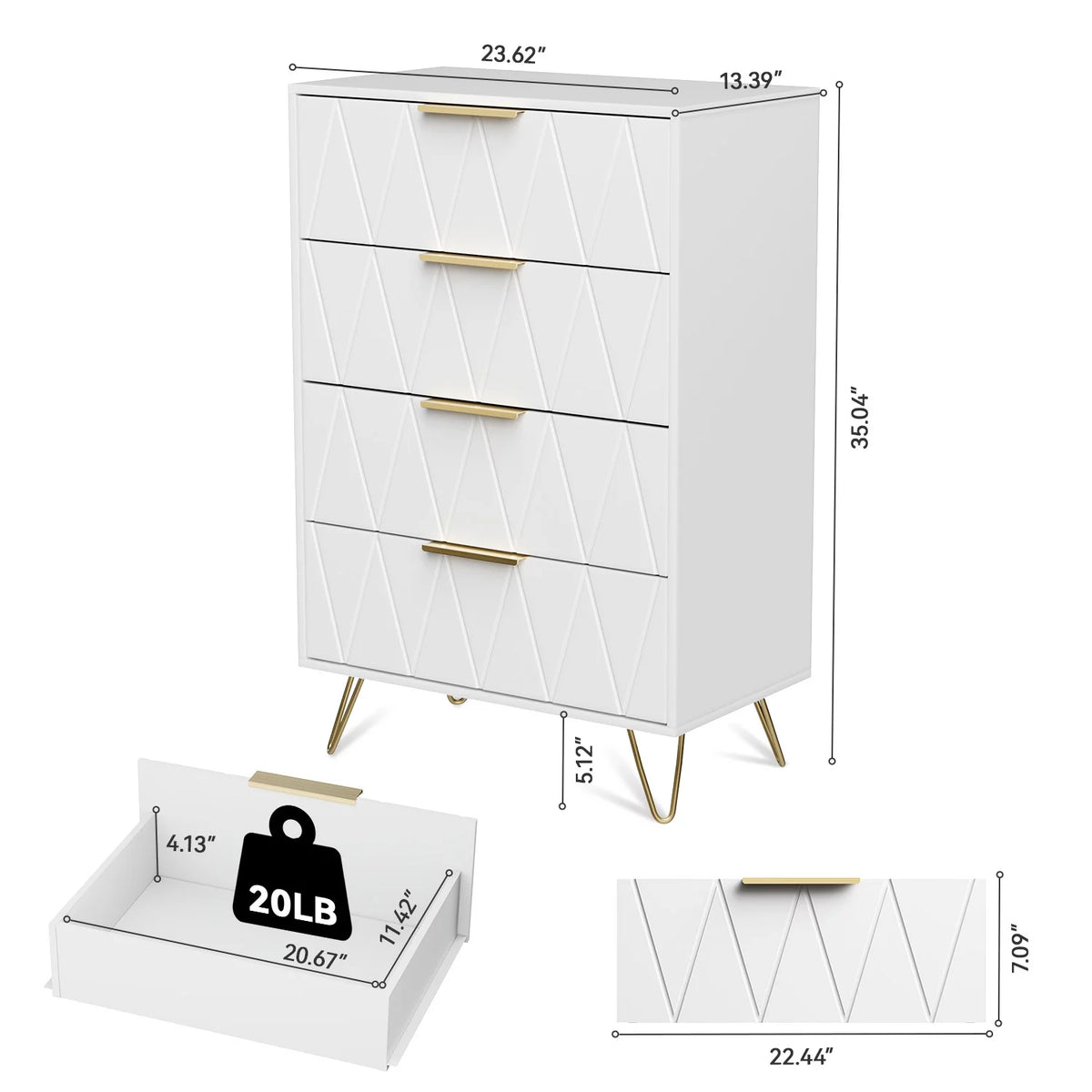 Black 4 Drawer Wood Dresser with Metal Handles E627
