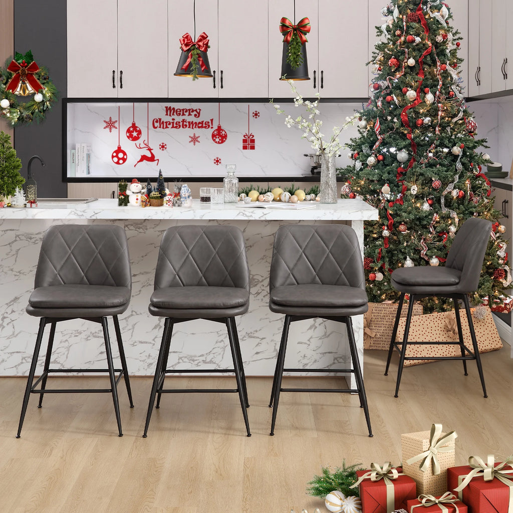 26" Swivel Counter Height Faux Leather Bar Stools Set of 4 Gray S7981