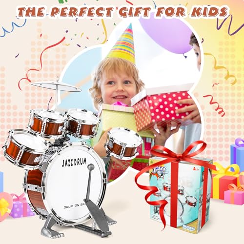 Kids Jazz Drum Set with 5 Drums Percussion Musical Instruments T31045