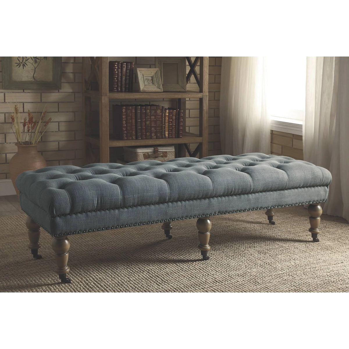 Washed Blue Linen Bench Z95707