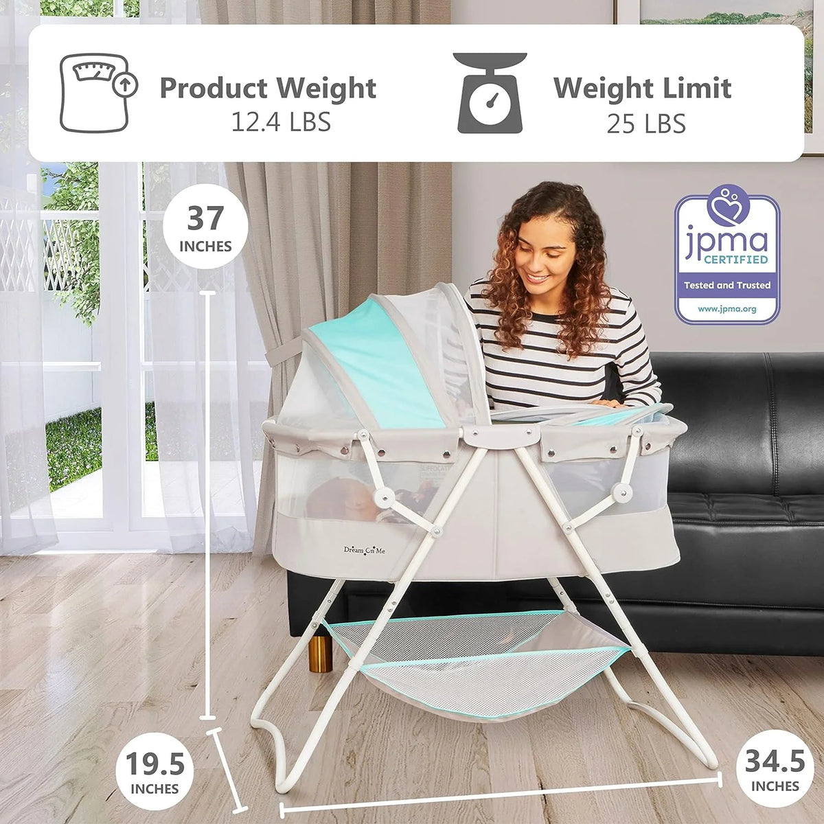 Lightweight Portable Baby Bassinet with Storage Basket C696259