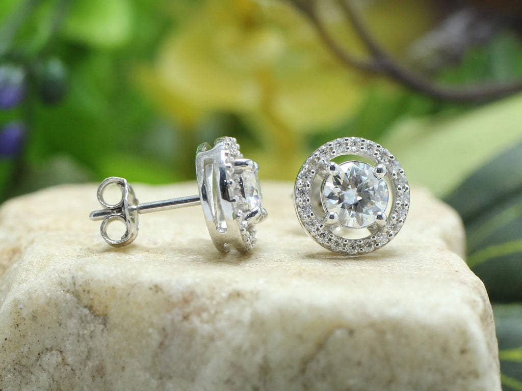 Moissanite Stud Earrings 1.20CT 5MM Lab Created Diamond 18K White Gold Over Sterling Silver D Color VVS1 Clarity Halo Studs G67080