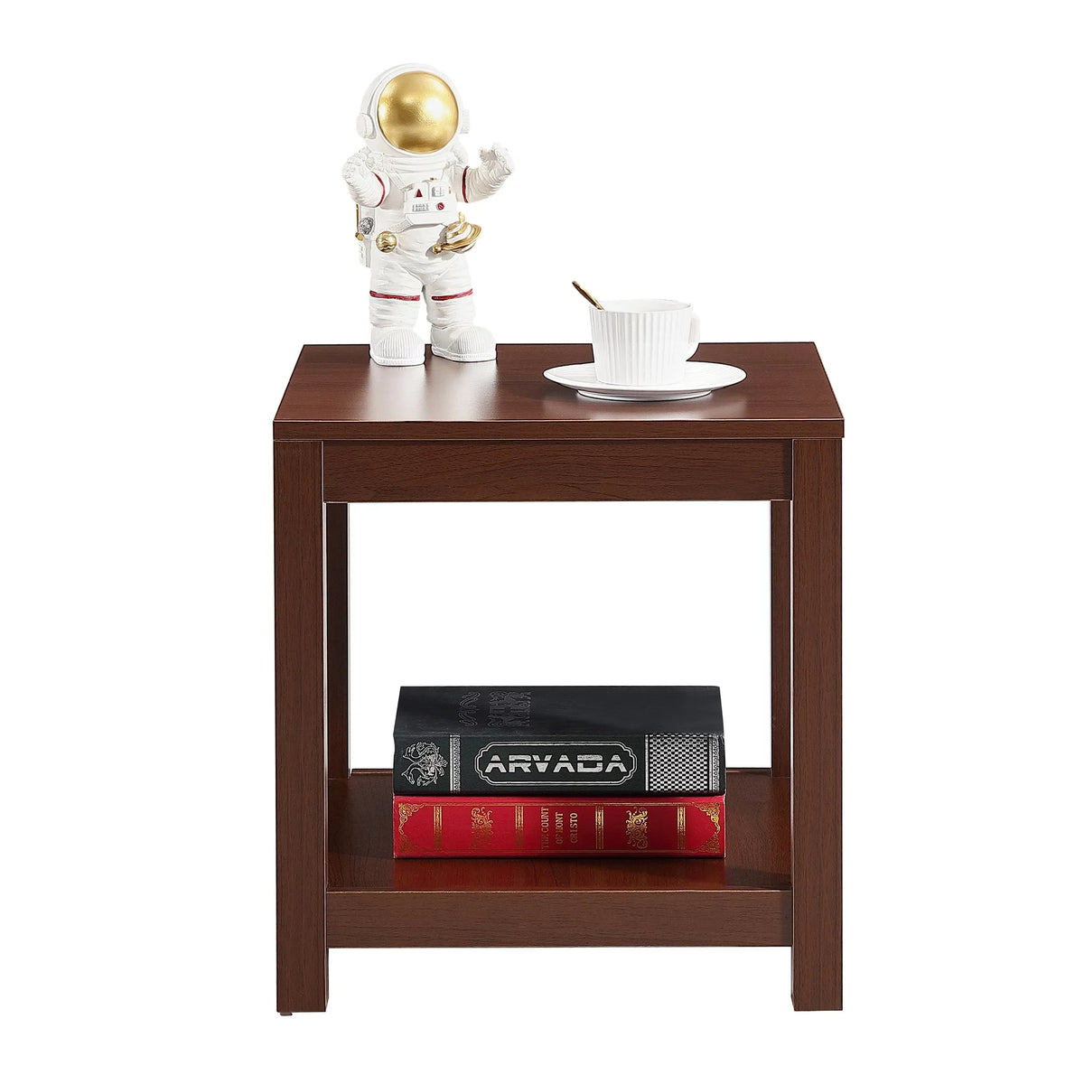 2-tier End Table Nightstand with Open Storage Brown O9311
