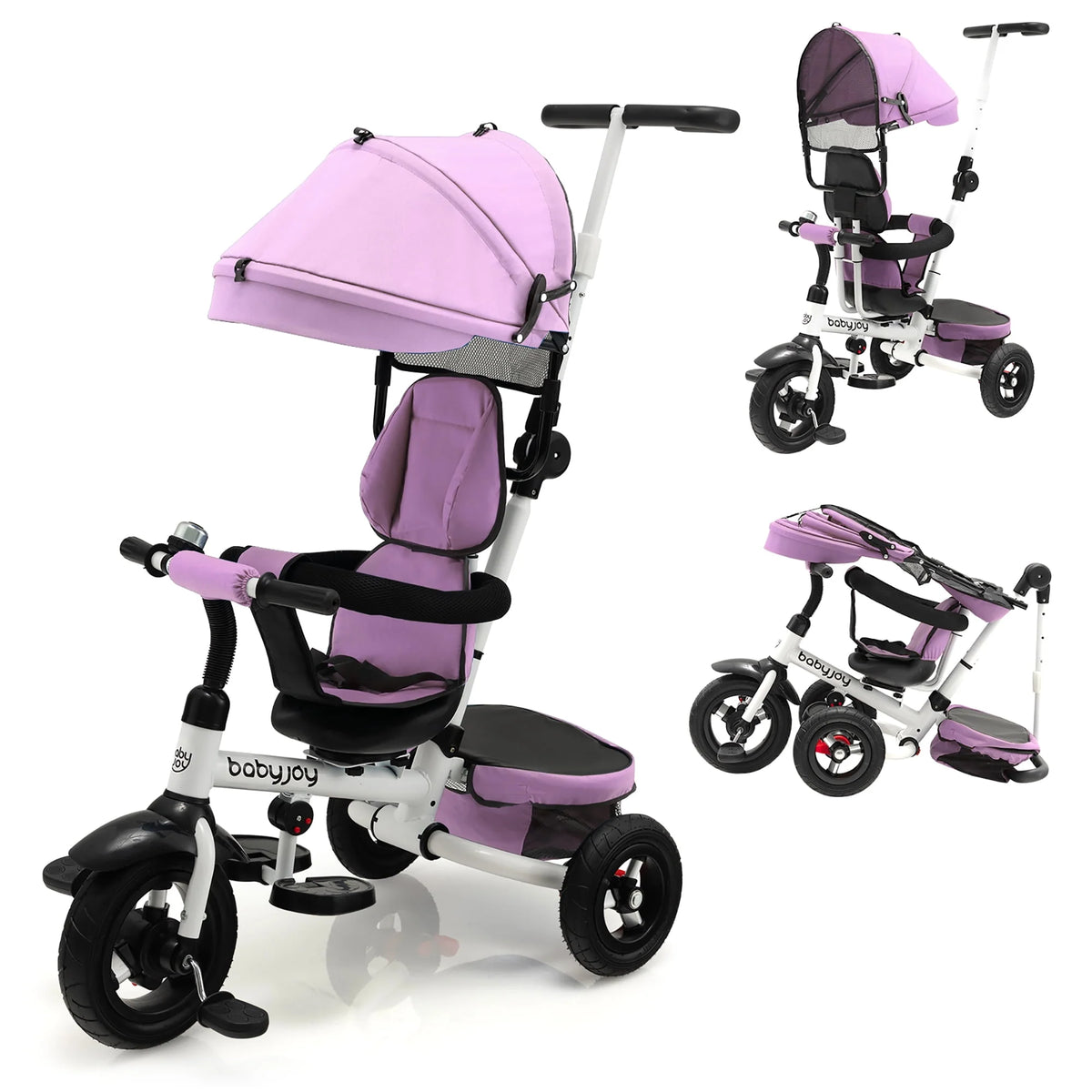 Folding Toddler Tricycle with Reversible Seat and Adjustable Canopy H7046