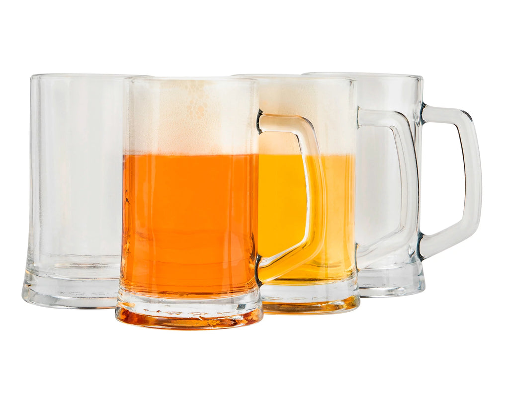 Clear 12 oz Glass Beer Mugs Set of 4 Y13776