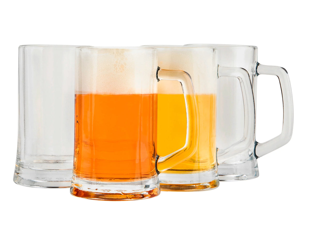 Clear 12 oz Glass Beer Mugs Set of 4 Y13776