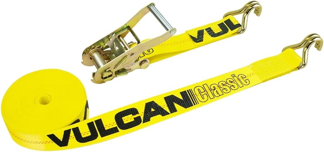 2 Inch x 27 Foot Ratchet Strap with Wire Hooks, 8 Pack, Yellow, 3,300 Pound Safe Working Load H914