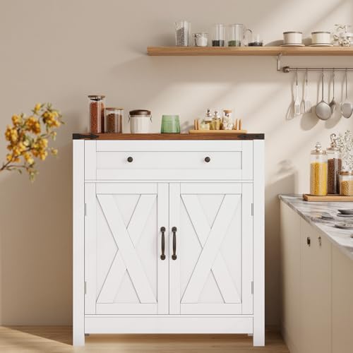 30" White Coffee Bar Station with Drawer and Adjustable Shelf R764
