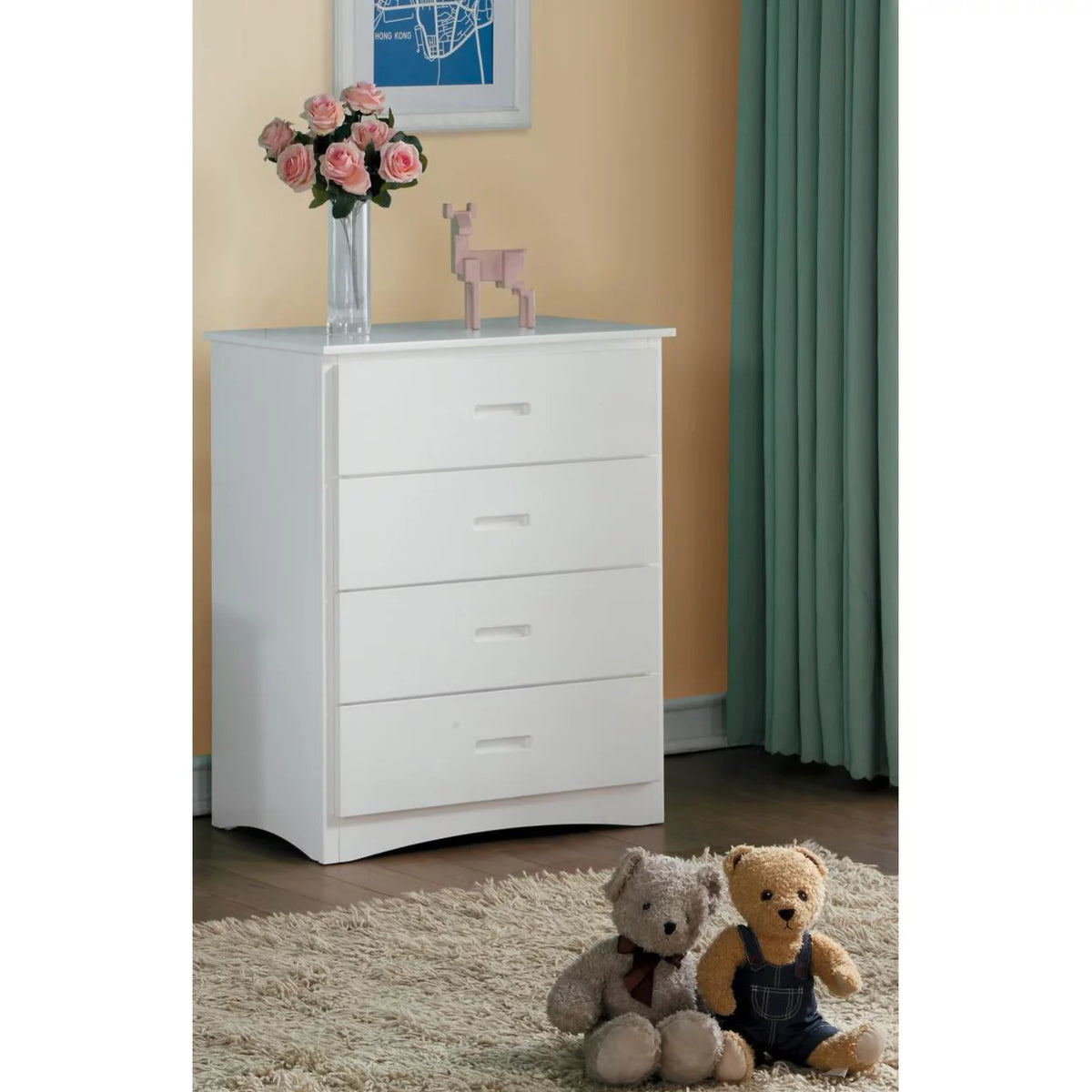 White Wooden Four Drawer Chest with Cutout Handles Y39525