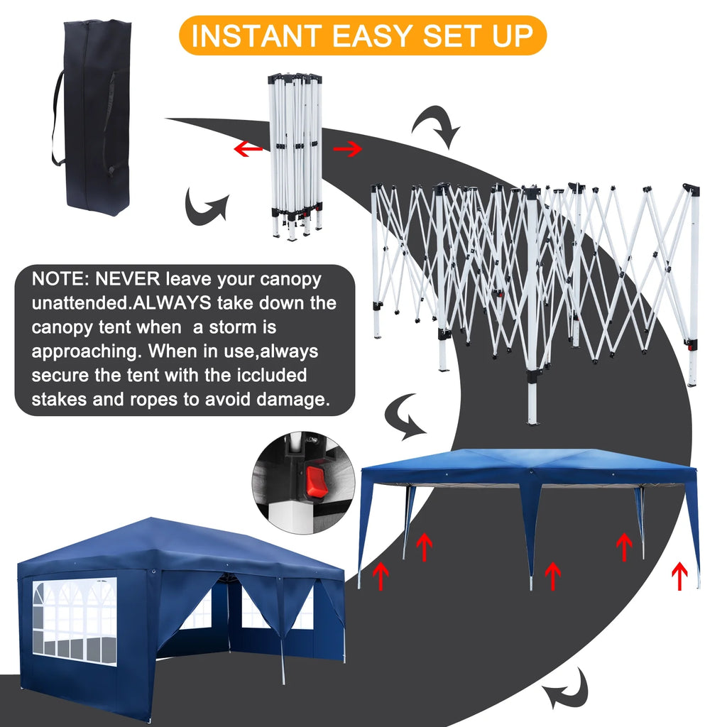10 x 20-Feet White Pop Up Canopy Tent with 4 Removable Sidewalls M65260