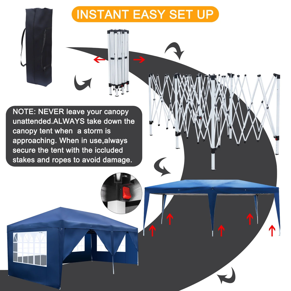 10 x 20-Feet White Pop Up Canopy Tent with 4 Removable Sidewalls M65260