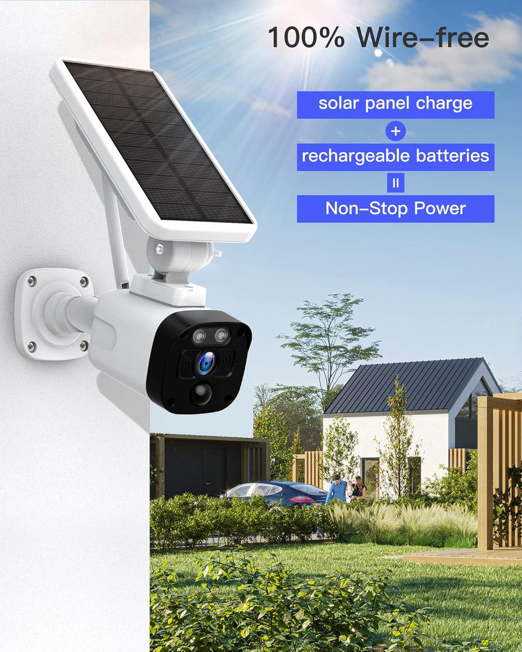 Solar Security Camera System, 4 Cameras, Solar Powered with Base Station, 2-Way Audio, Night Vision, IP65 Waterproof I823