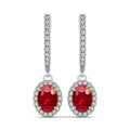 14K White Gold Ruby & Diamonds Dangle Earrings A7546
