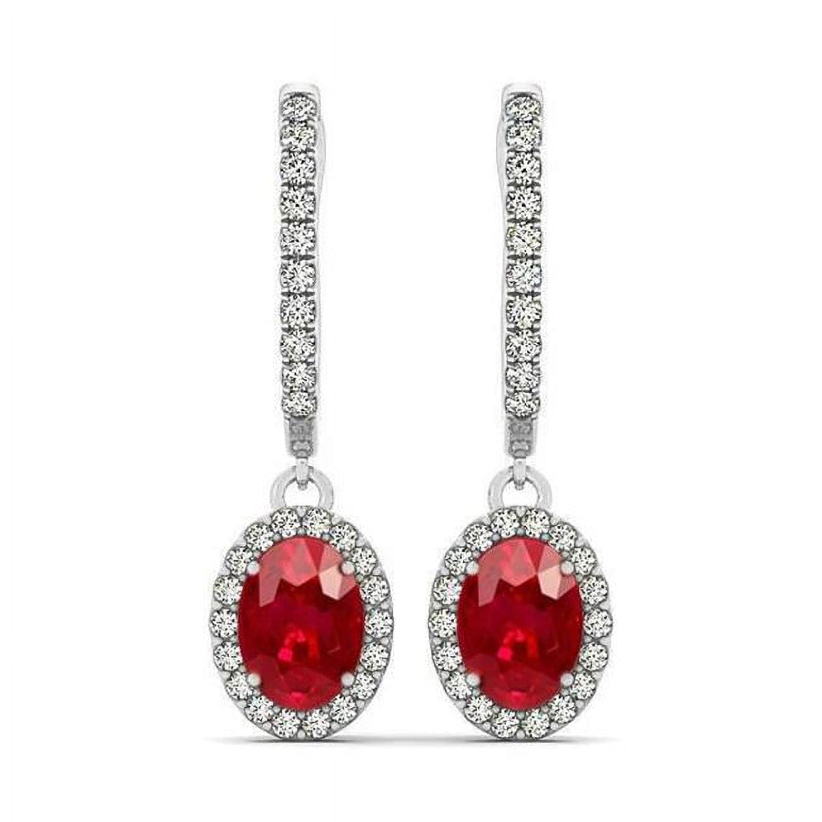 14K White Gold Ruby & Diamonds Dangle Earrings A7546