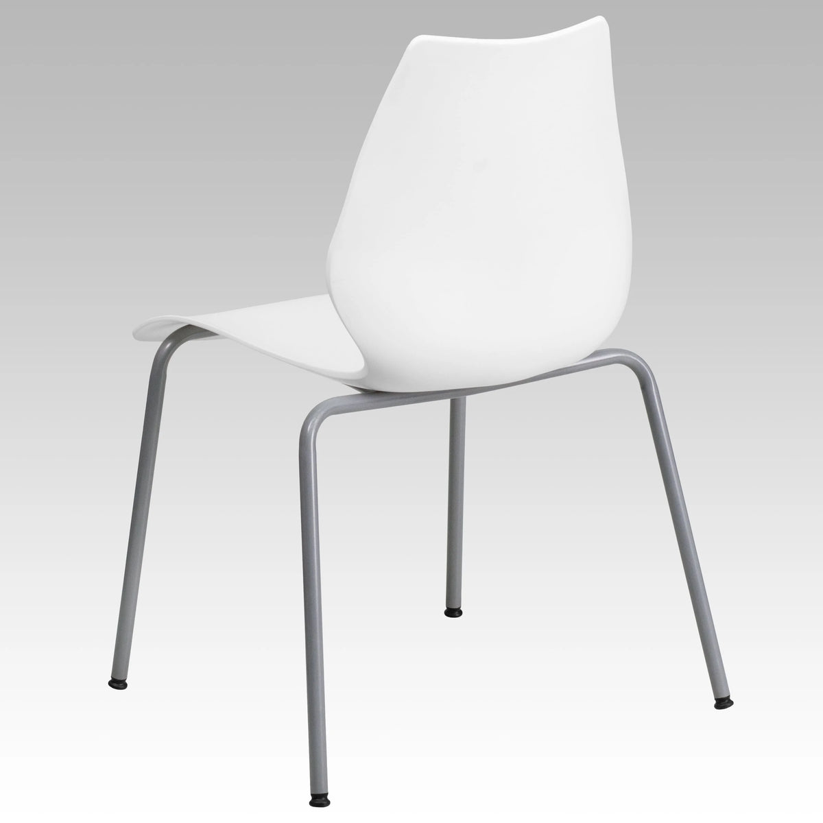 White Stack Chair with Lumbar Support and Silver Frame T234512