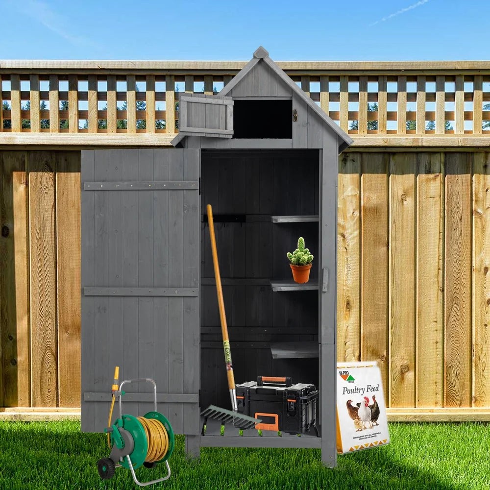 Wooden Outdoor Storage Cabinet with Shelves O354717