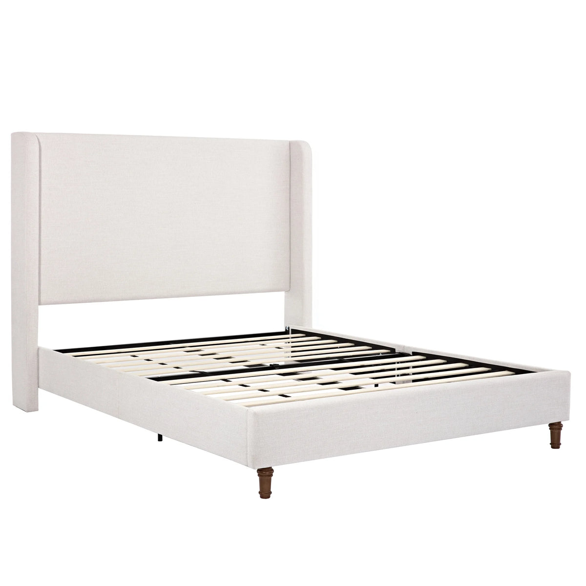 Queen Size Upholstered Platform Bed Frame with Wingback Headboard M4044