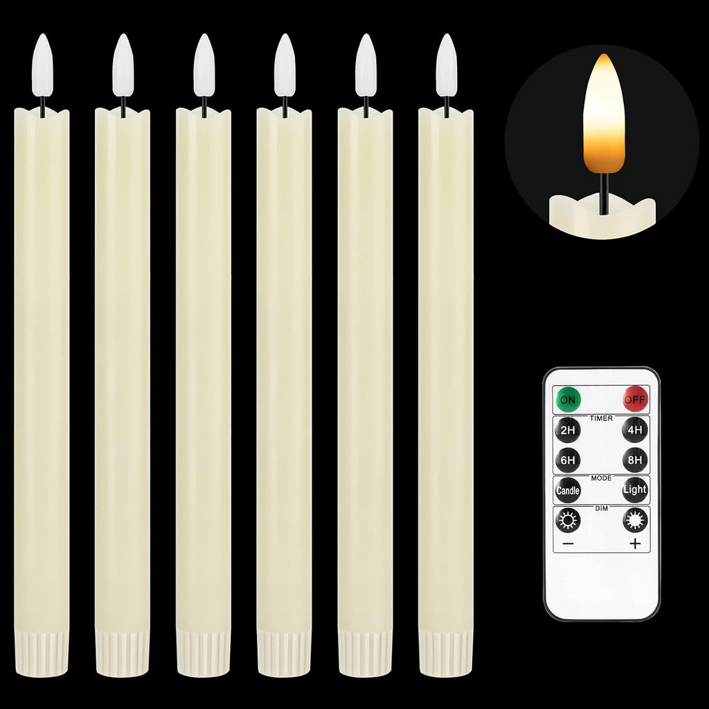 Ivory 3D Wick Flameless LED Taper Candles, Real Wax, Pack of 6 K7022