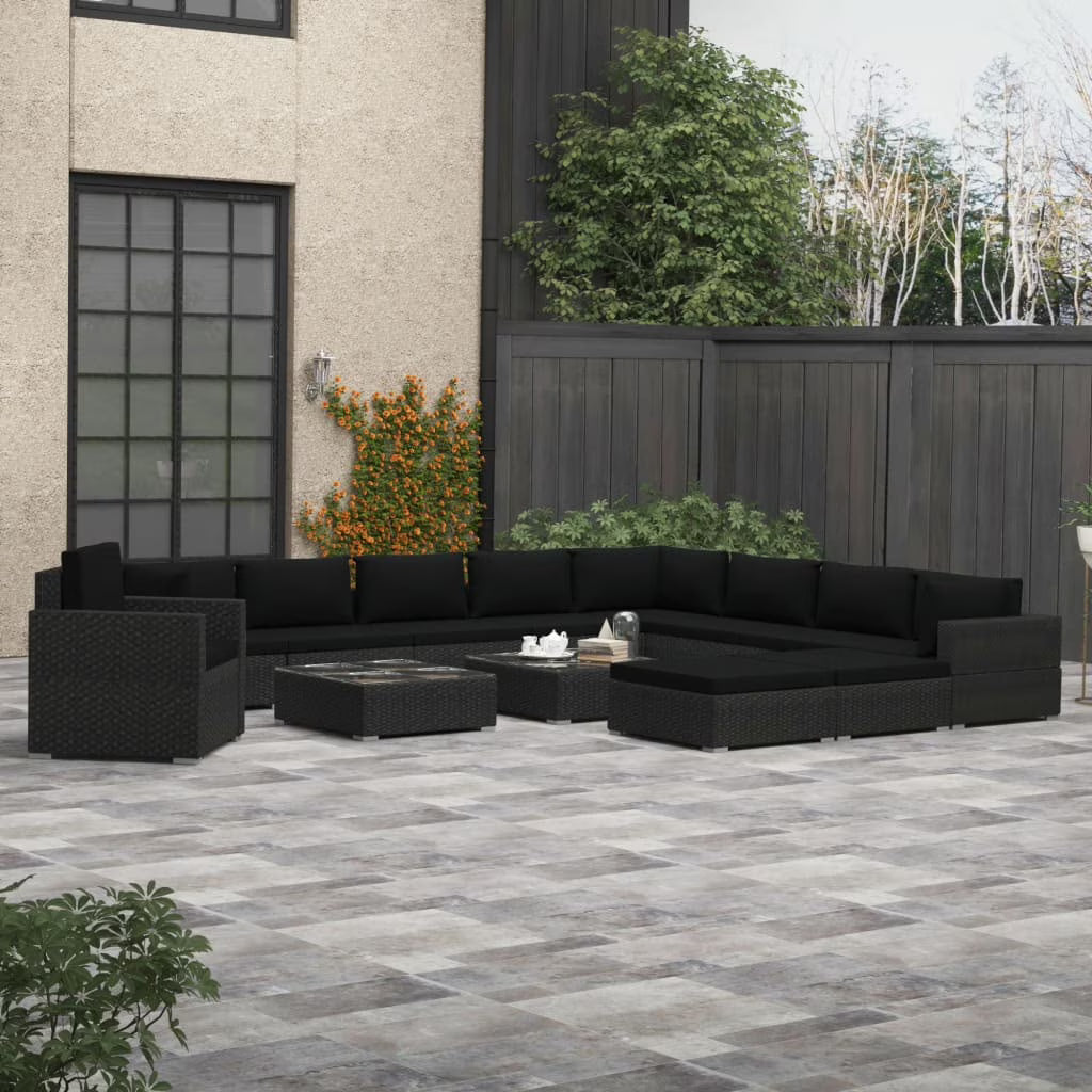 13 Piece Poly Rattan Outdoor Sectional Sofa Set with Coffee Table Ottoman and Armchair J749645