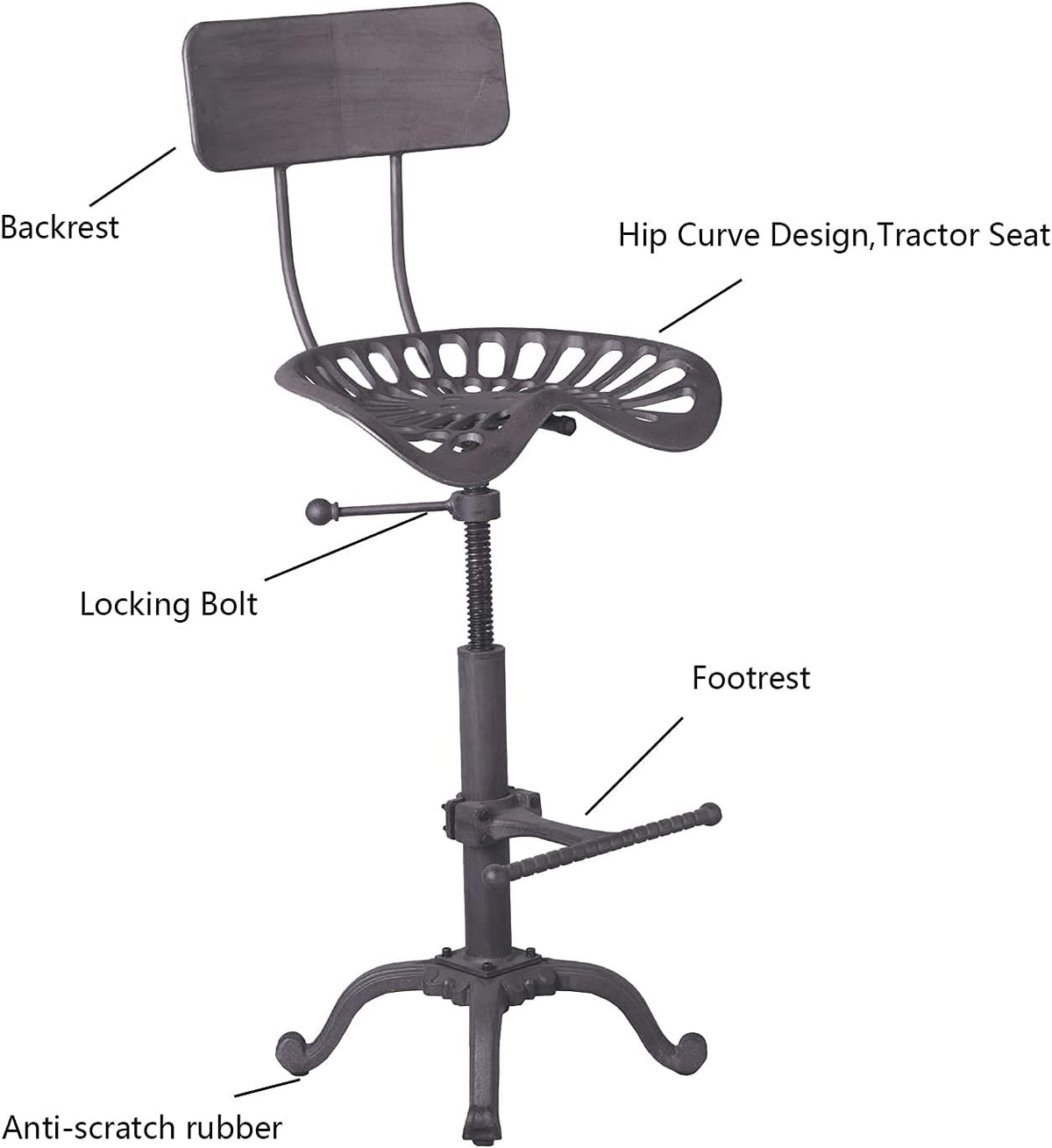 Rust Industrial Cast Iron Tractor Seat Bar Stool with Back C852675