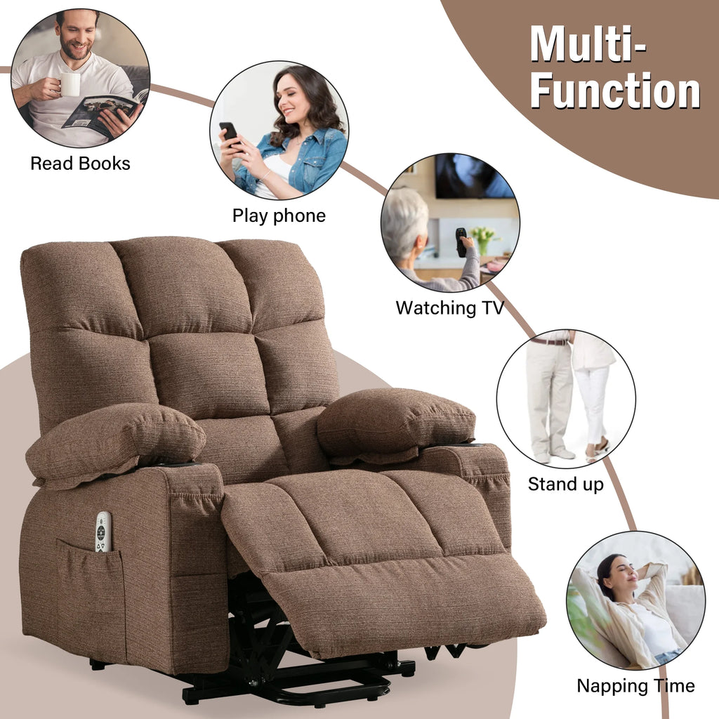 Brown Power Lift Recliner Chair with Massage and Heating H963