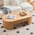 Oval Fluted Coffee Table with Storage Drawer Oak D13140