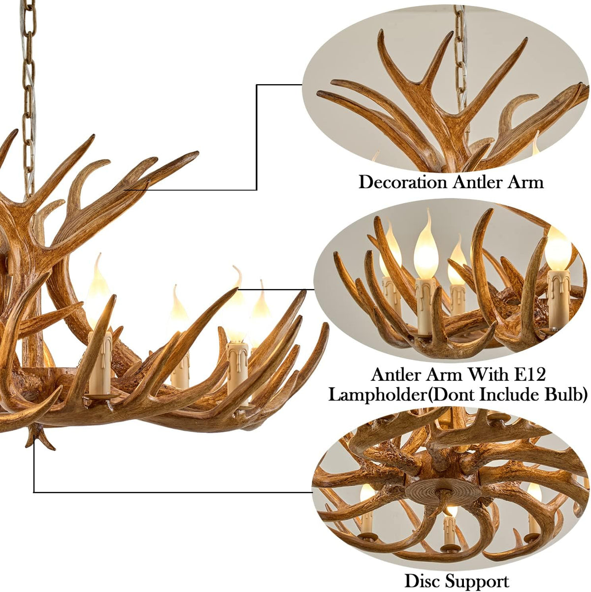 Antique Resin Deer Horn Chandelier 9 Lights G4011