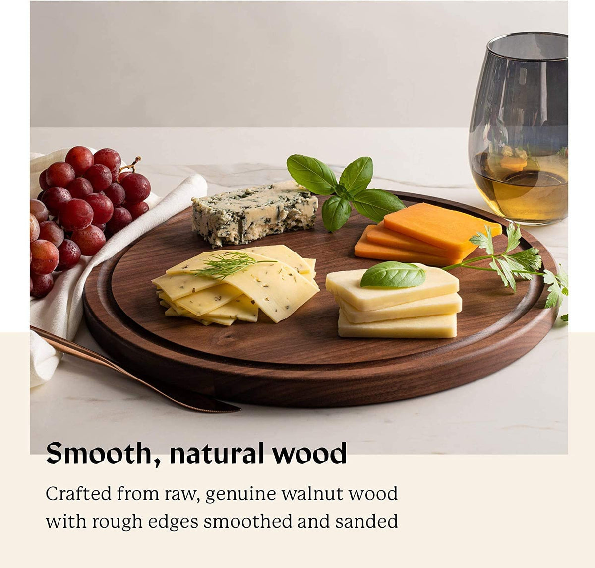 Walnut Wood Cutting Board with Juice Groove, 12" round B64938