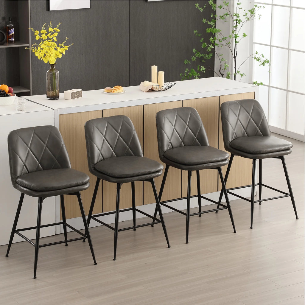 26" Swivel Counter Height Faux Leather Bar Stools Set of 4 Gray S7981