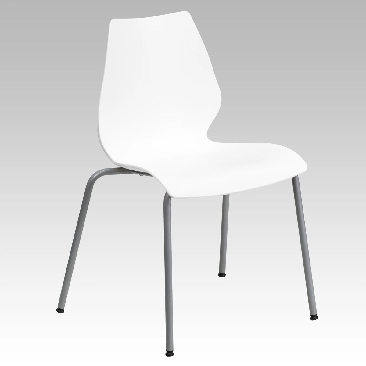 White Stack Chair with Lumbar Support and Silver Frame T234512