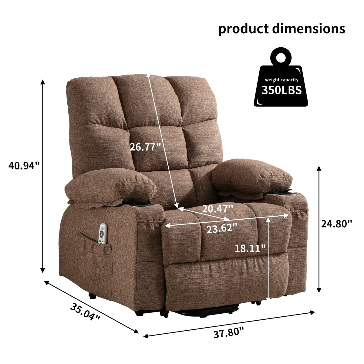 Brown Power Lift Recliner Chair with Massage and Heating H963