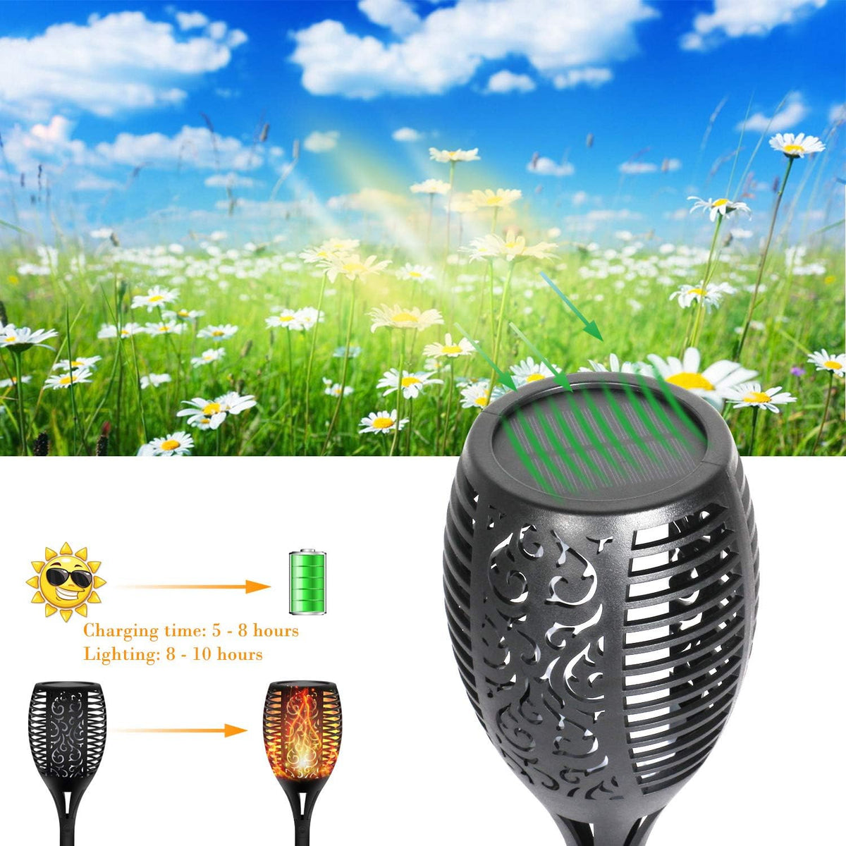 6 Pack Solar Powered LED Torch Lights E784882