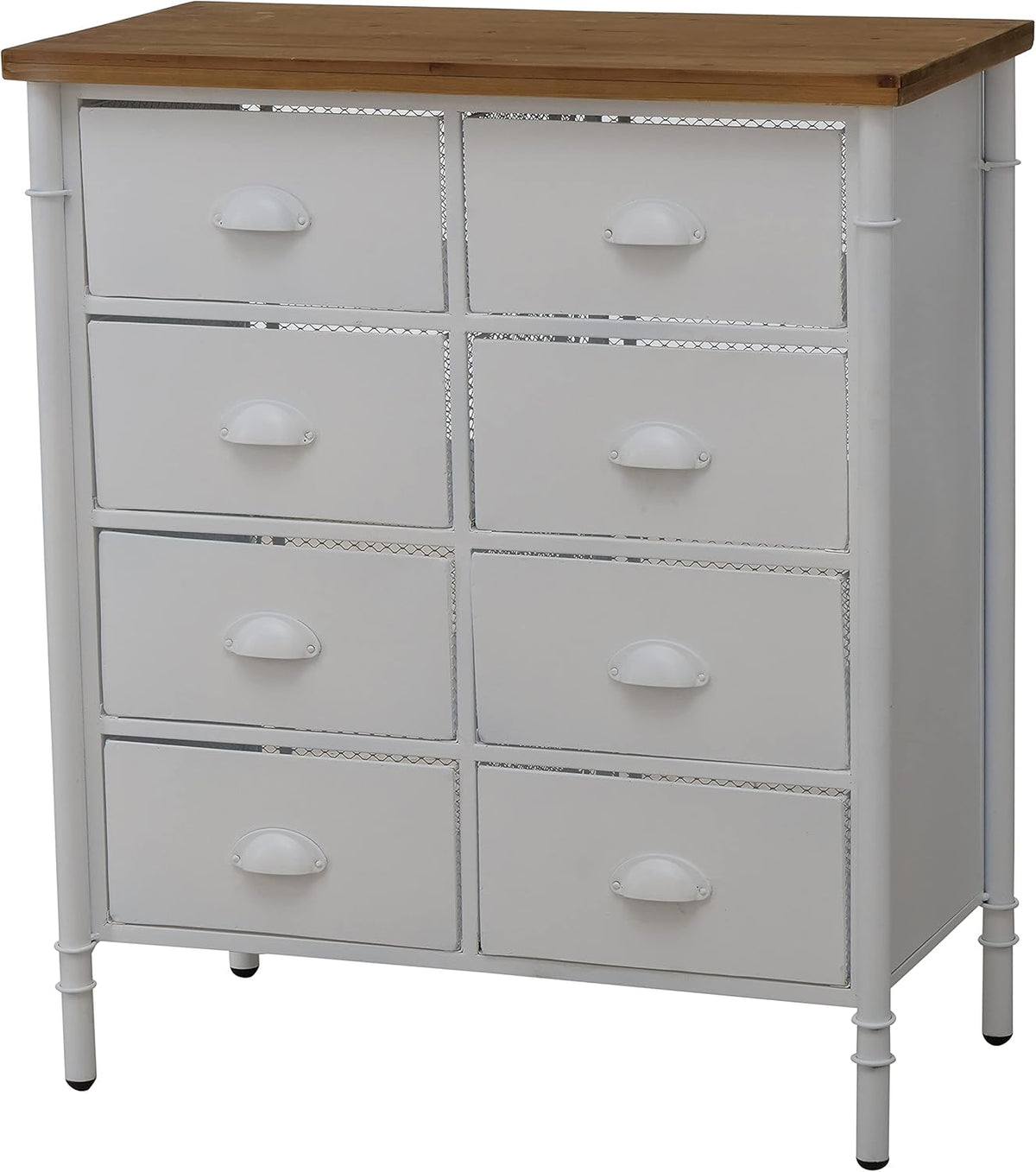 White 8 Drawer Accent Cabinet with Solid Wood Top and Metal Mesh Detailing Y810