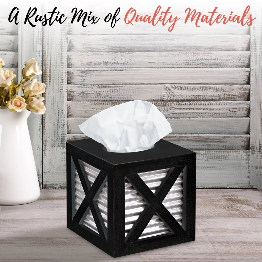 Black Galvanized Square Tissue Box Cover P420362