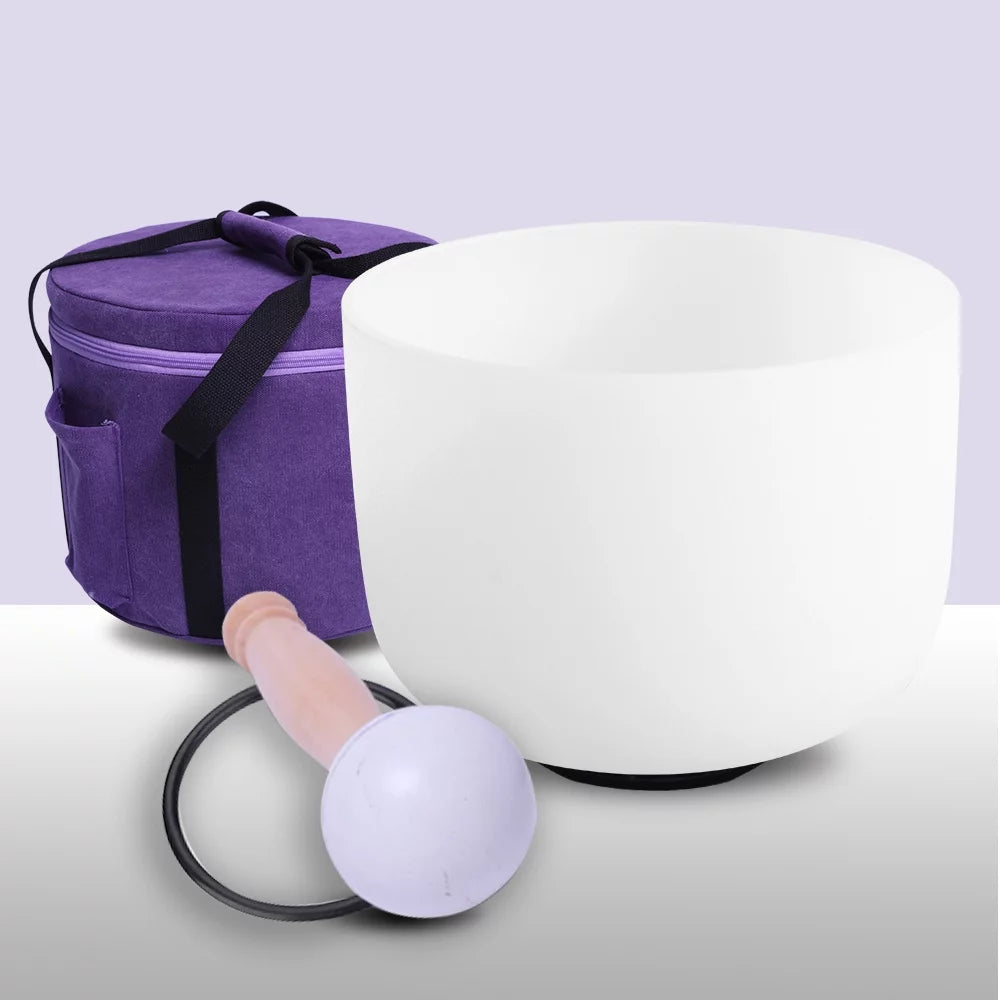 8 inch Frosted Quartz Crystal Singing Bowl with Case Bag H471