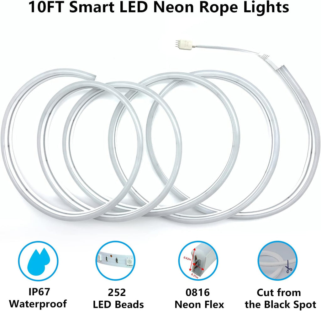 10FT 252 LEDs RGBIC Smart Neon Rope Lights Pack of 2 G90956