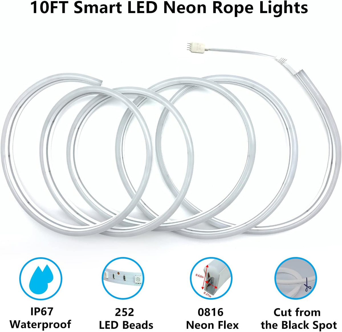 10FT 252 LEDs RGBIC Smart Neon Rope Lights Pack of 2 G90956