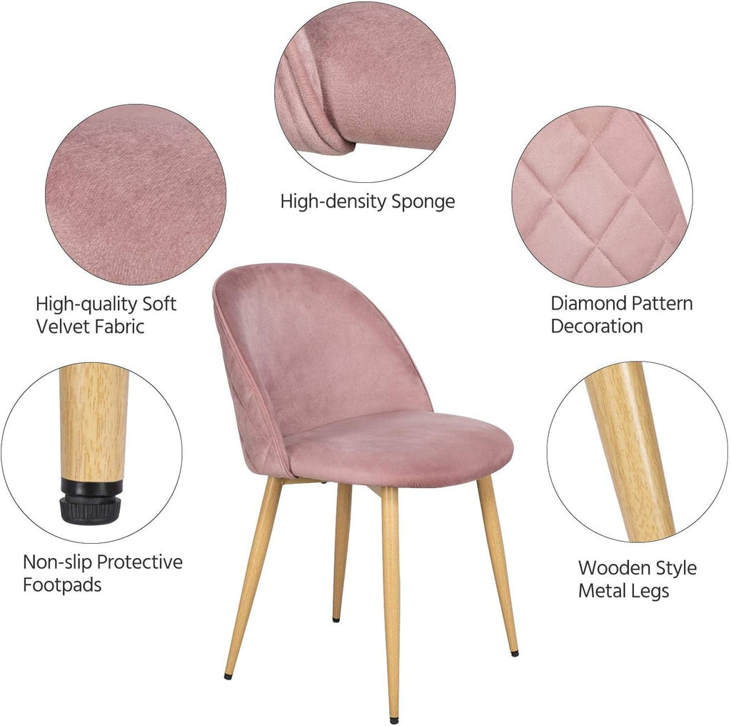 Pink Velvet Accent Chairs with Metal Legs, Set of 2 J313514
